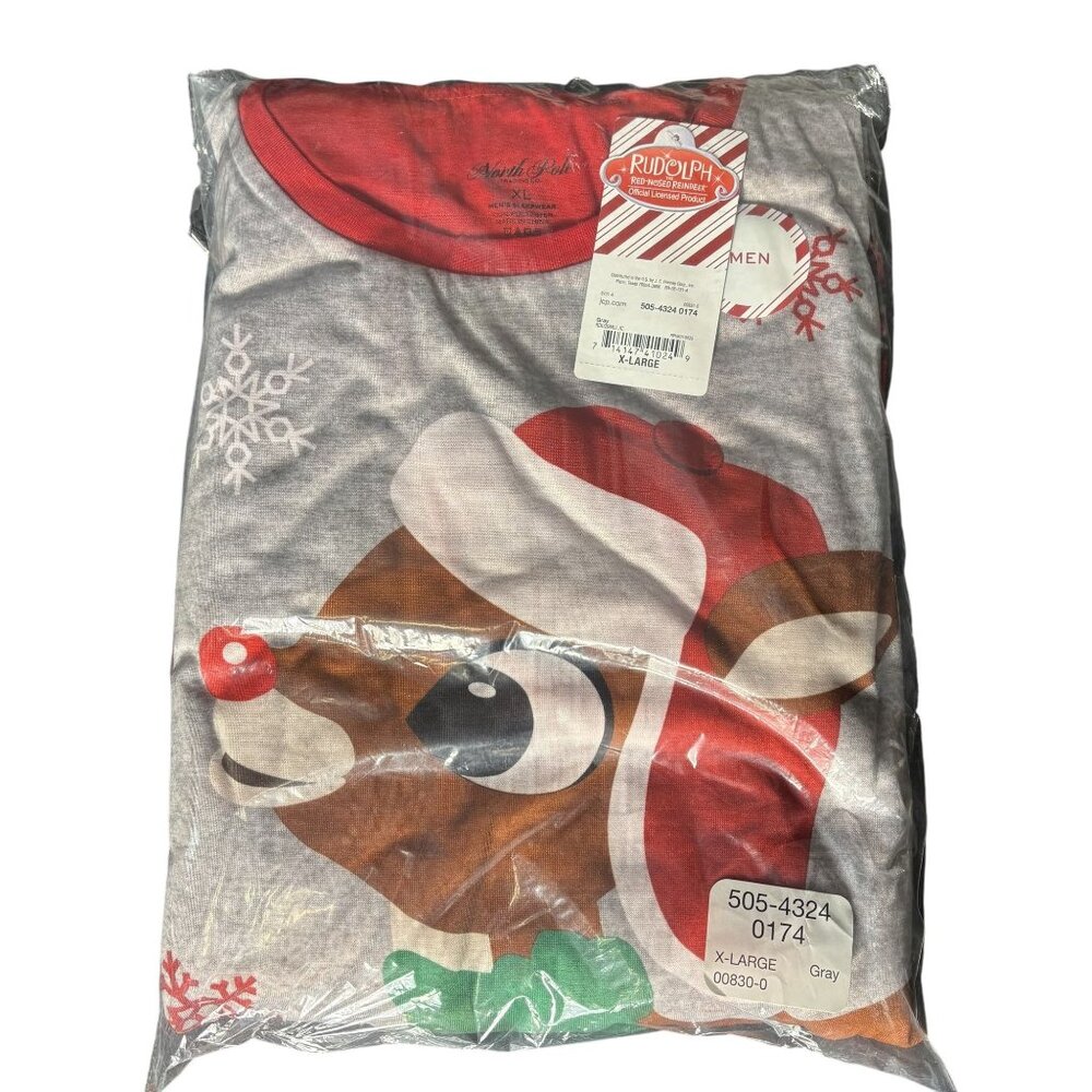 Cozy Mens Rudolph The Red-Nosed Reindeer Pajamas X-Large Gray & Red - Picture 2 of 5